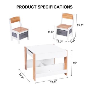 XJD Kids Table and Chair Set, 5 in 1 Toddler Desk with Storage Drawer, Wooden Activity Table with 2 in 1 Detachable Tabletop and Bookshelf, Ideal for Classroom, Home, Nursery, Playroom