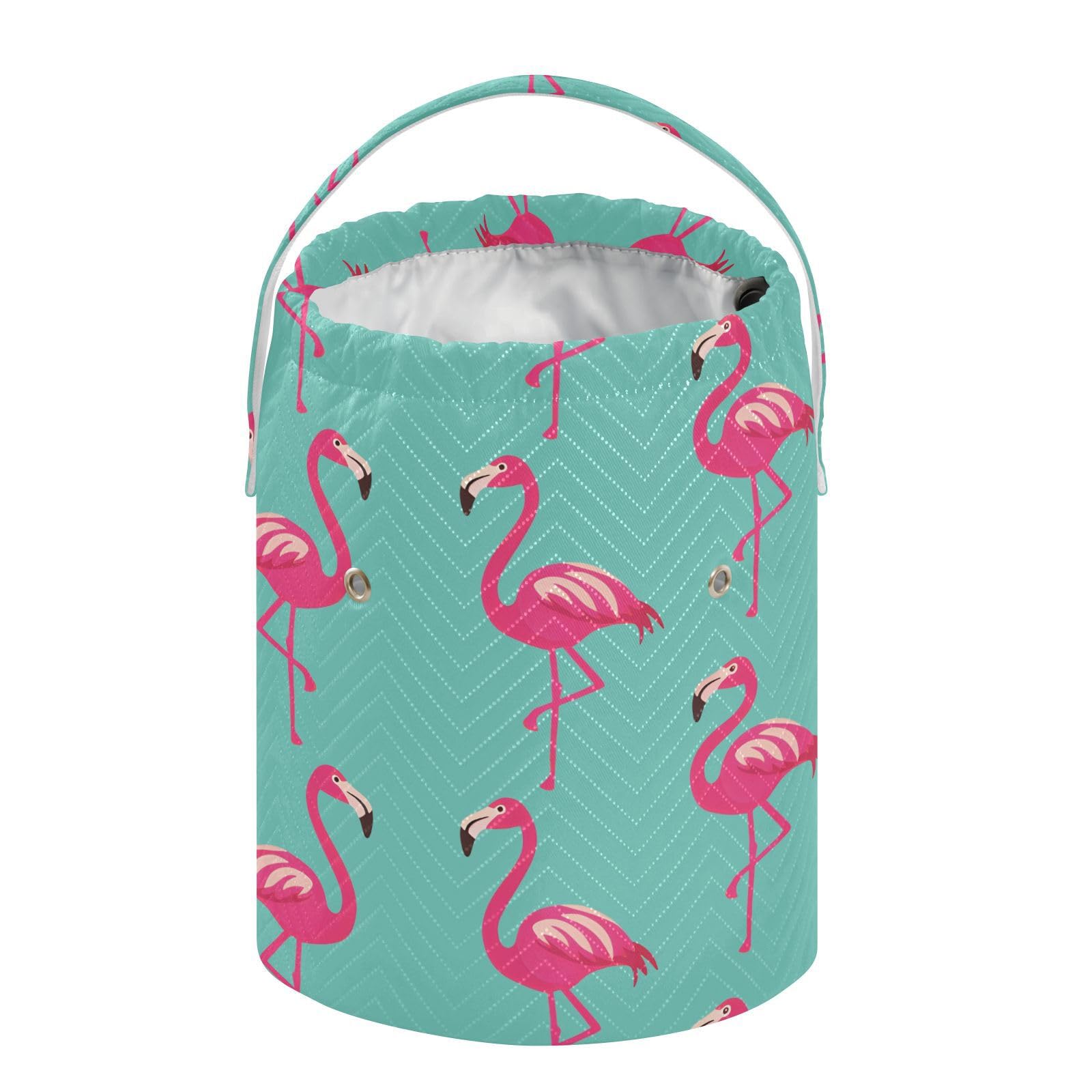 Lovely Flamingos Teal Crochet Bag Organizer Yarn Storage Bag Yarn Holder Knitting Bag Crochet Accessories with Pockets Portable for Knitting Kit Supplies Travel