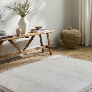 Livabliss x Our PNW Home Olympic Solid Border Area Rug, 7'10" x 10', Ivory/Brown