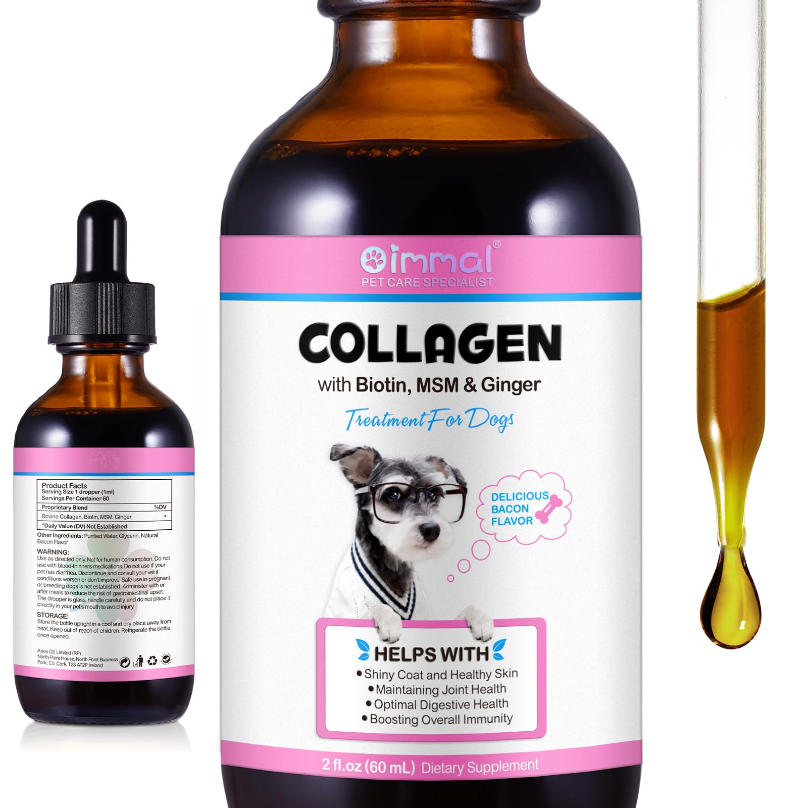 Liquid Collagen for Dogs | Collagen for Dogs | Liquid Collagen for Dogs | Liquid Collagen Skin and Coat | Itch Relief for Dogs with Allergies | Skin and Coat Supplement for Dogs Bacon Flavor 2fl.oz