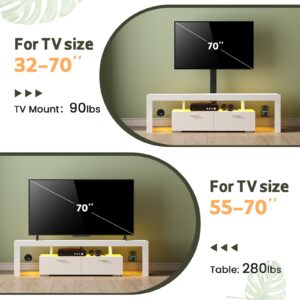 Lamtor TV-Stand with Mount and Power Outlet - Swivel LED TV Stand for 75 70 65inch Televisions, Modern Entertainment Center with Drawers, TV Console Media Cabinet for Living Room, White