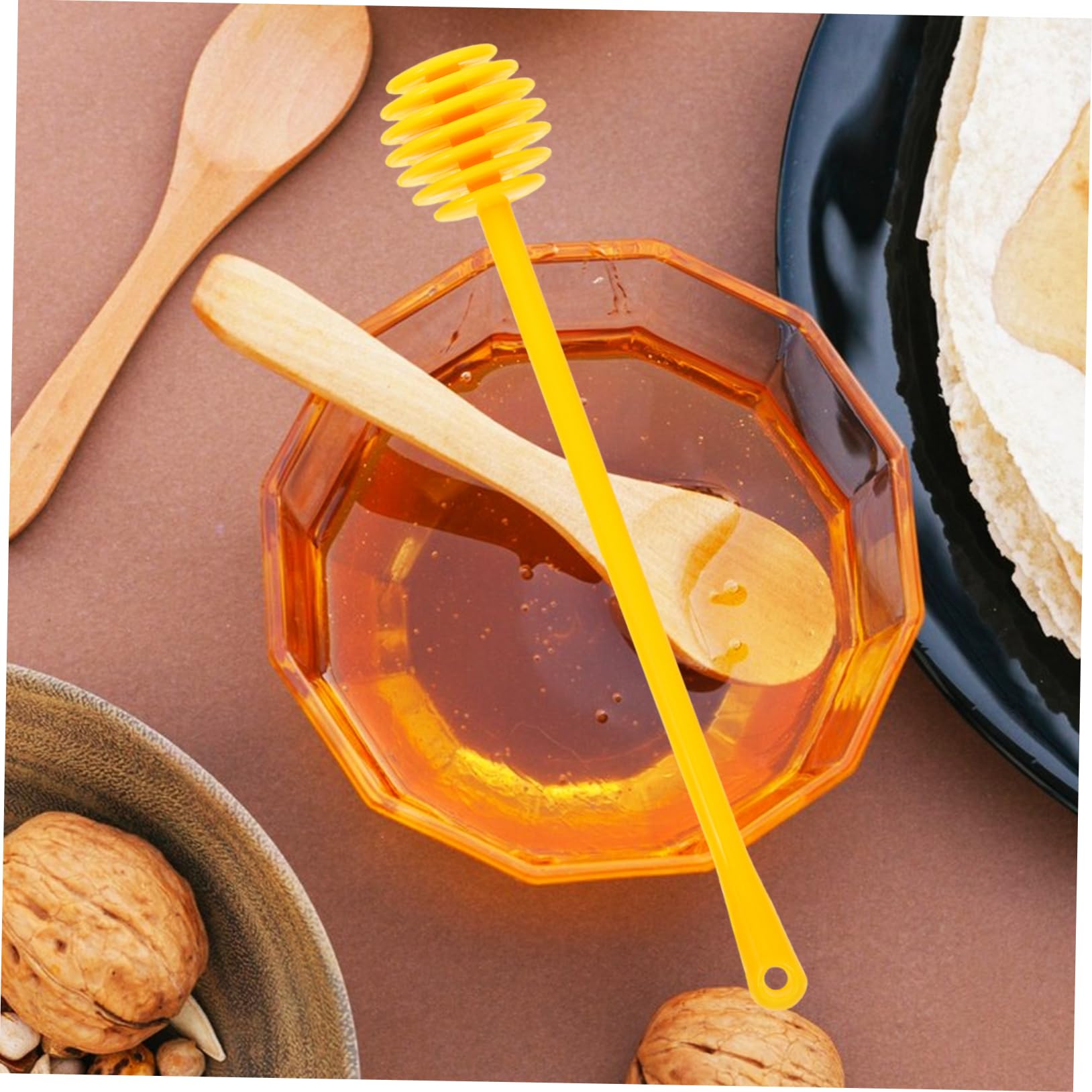 ORFOFE 6pcs Honey Extractor Honey Mixing Stirrer Honey Drizzle Stick Honey Stirring Stick Honey Mixing Sticks Honey Dipper Honeycomb Stick Honey Comb Wand Honey Bee Abs Yellow re-usable