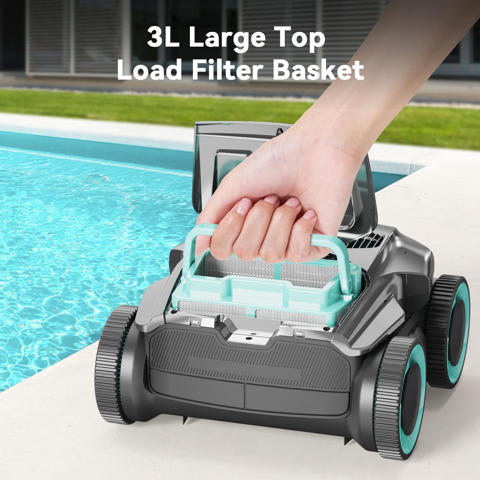 Cordless Robotic Pool Cleaner - Automatic Pool Vacuum Robot with Wall Climbing - 120 Mins Runtime, Quad-Motor Powerful Suction, Self-Parking, for In Ground Pool Up to 1500 sq. ft, Black