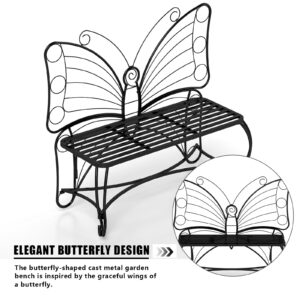 MATONELL Butterfly Cast Metal Garden Bench, Outdoor Bench Patio Seat, Park Bench Outdoor Seating for Garden, Yard, Park, Entryway