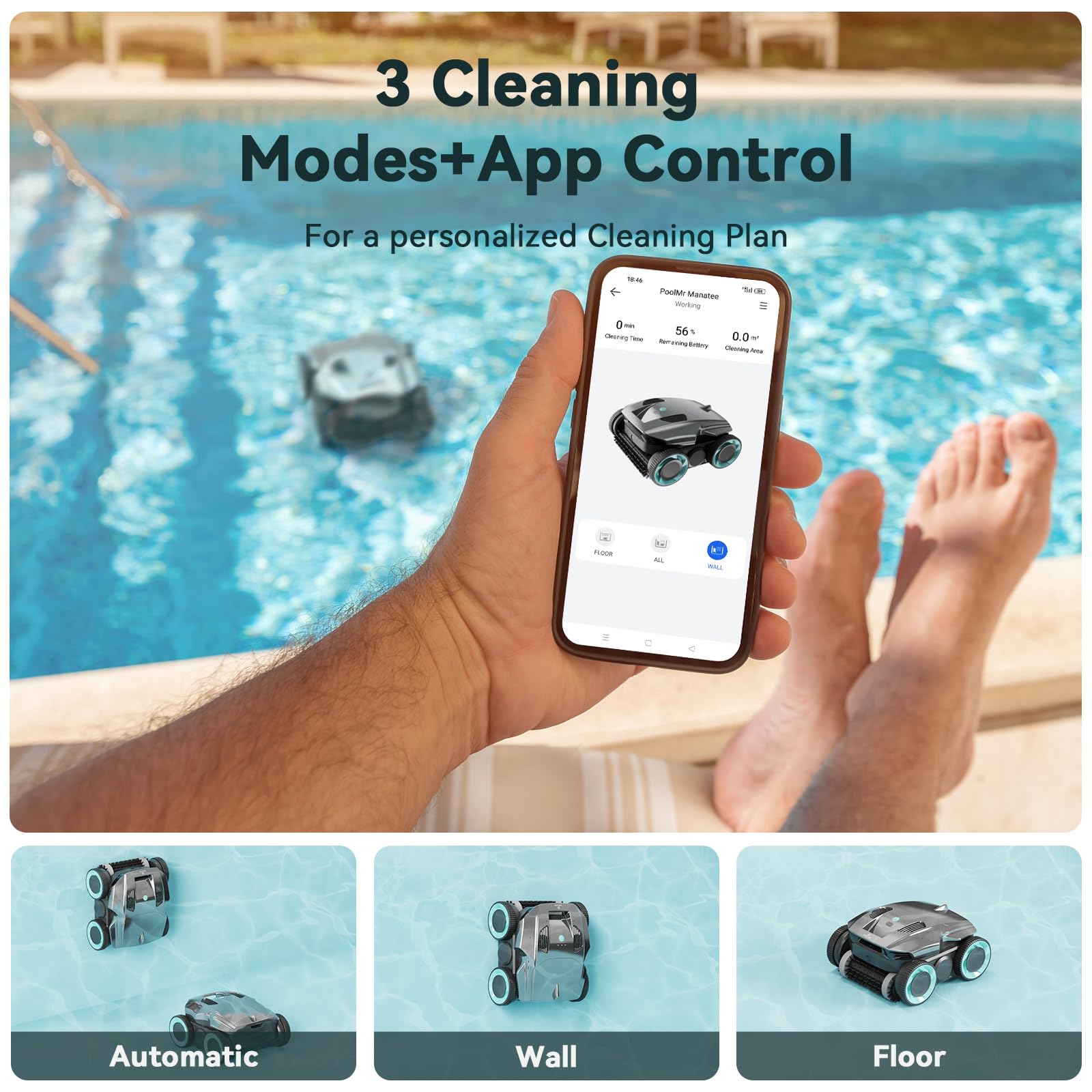 Cordless Robotic Pool Cleaner - Automatic Pool Vacuum Robot with Wall Climbing - 120 Mins Runtime, Quad-Motor Powerful Suction, Self-Parking, for In Ground Pool Up to 1500 sq. ft, Black