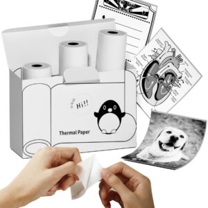 NelkoGlobal Mini Thermal Sticker Printer with 3 Rolls of 50mm*3.5m White Self-Adhesive Thermal Printer Paper