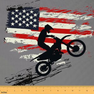 erosebridal dirt bike fabric by the yard,retro american flag decorative fabric upholstery fabric,extreme sports tie dye boys upholstery fabric,biker motorcycle indoor outdoor fabric,black red, 1 yard