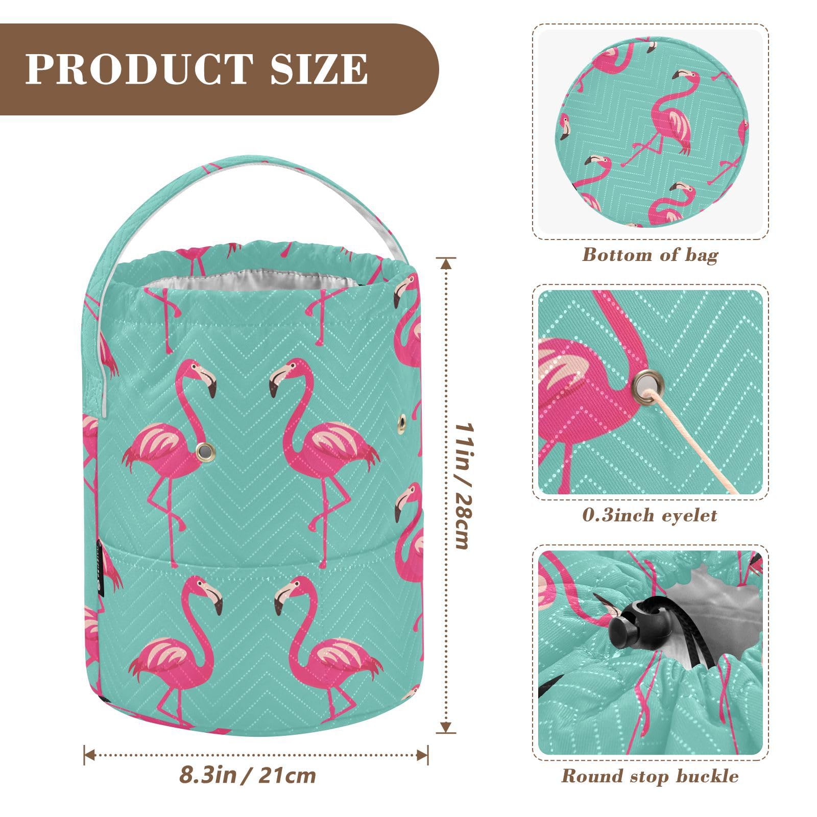 Lovely Flamingos Teal Crochet Bag Organizer Yarn Storage Bag Yarn Holder Knitting Bag Crochet Accessories with Pockets Portable for Knitting Kit Supplies Travel