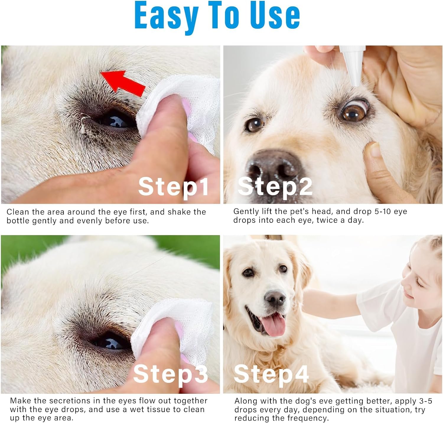 Dog Eye Drops, Natural Eye Wash Eye Rinse for Dogs Relief Dry Eyes/Pink Eye & Tear Stains, Soothe Eye Allergies Problems