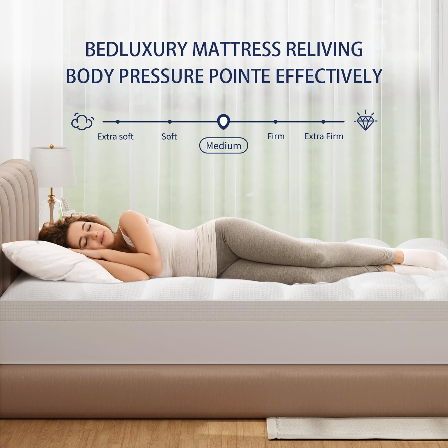 Bedluxury Dual Layer 3 Inch Memory Foam Mattress Topper Queen Size，2 Inch Gel Memory Foam and 1 Inch Cooling Pillow Top Mattress Pad Cover for Back Pain，Comfort Support & Pressure Relief