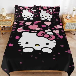 phkytrn cute cartoon duvet cover set pink cat bedding set 1 duvet cover and 2 pillowcases 3d cartoon printed comfortable and ultra soft bed set room decor for bedroom 229x229 cm