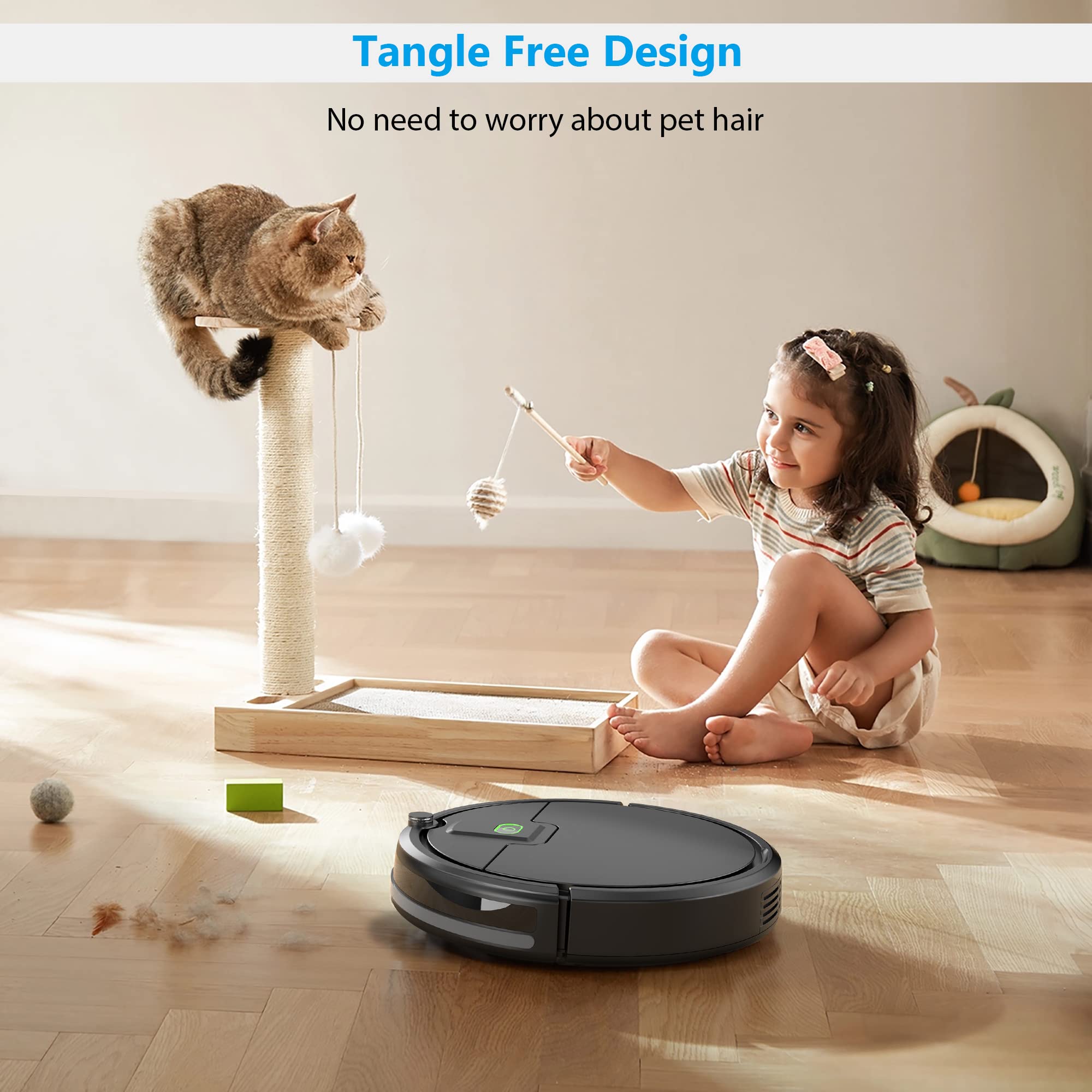 Robot Vacuum Cleaner,2500Pa Powerful Suction Robot Vacuums with Self-Charging,150Mins,Tangle-Free Robotic Vacuums Cleaner, Low Noise, Ideal for Hard Floor, Low-Pile Carpets & Pet Hair