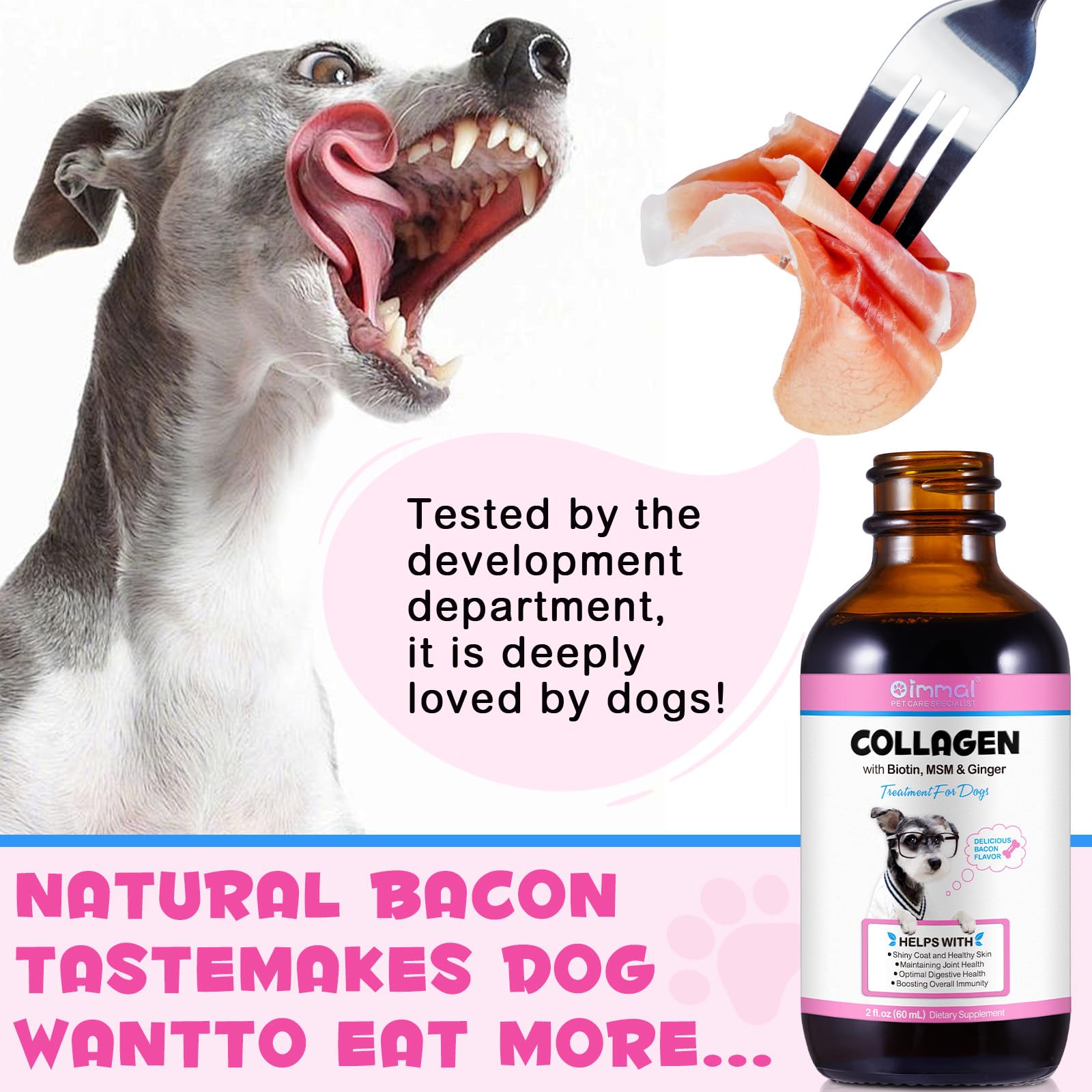 Liquid Collagen for Dogs | Collagen for Dogs | Liquid Collagen for Dogs | Liquid Collagen Skin and Coat | Itch Relief for Dogs with Allergies | Skin and Coat Supplement for Dogs Bacon Flavor 2fl.oz