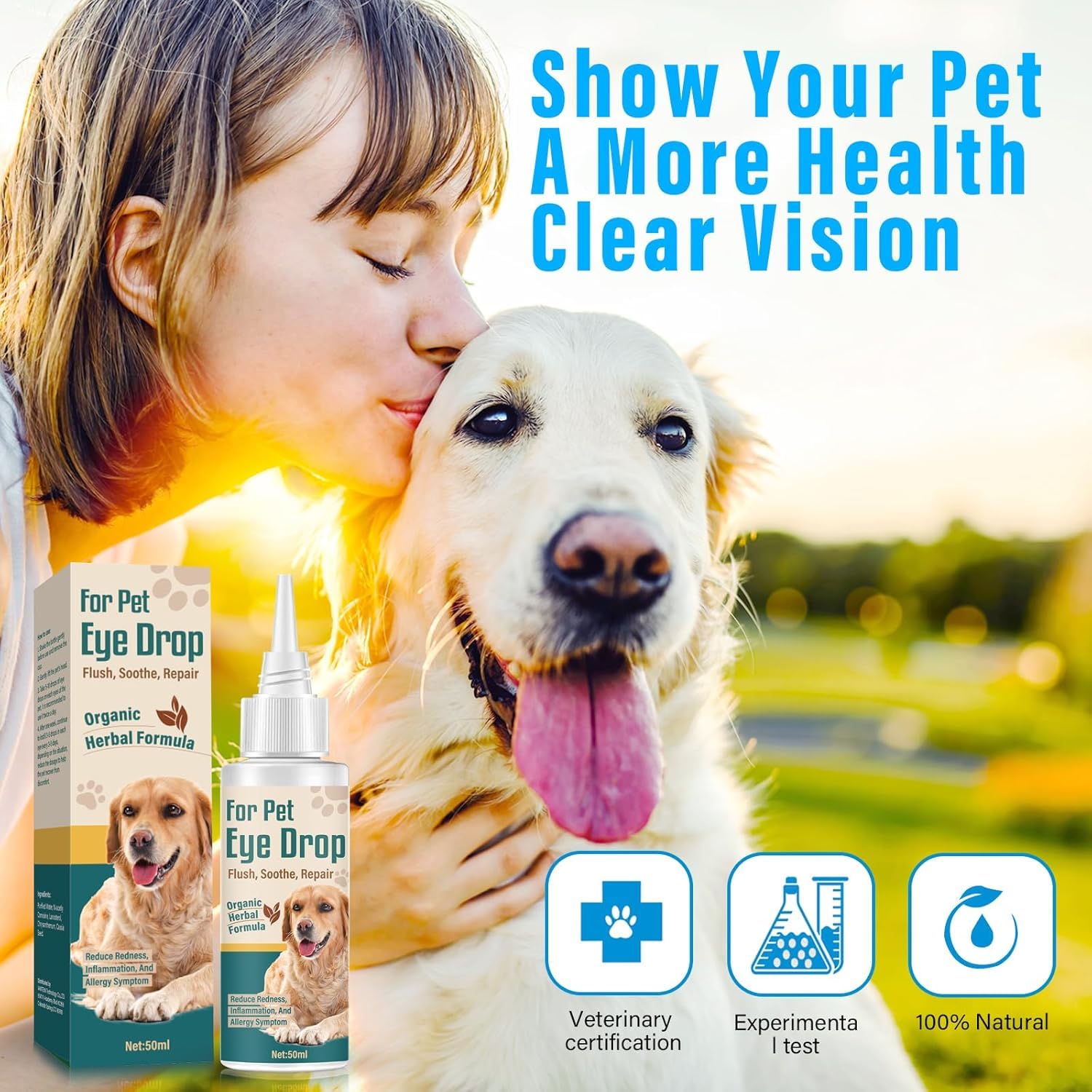 Dog Eye Drops, Natural Eye Wash Eye Rinse for Dogs Relief Dry Eyes/Pink Eye & Tear Stains, Soothe Eye Allergies Problems