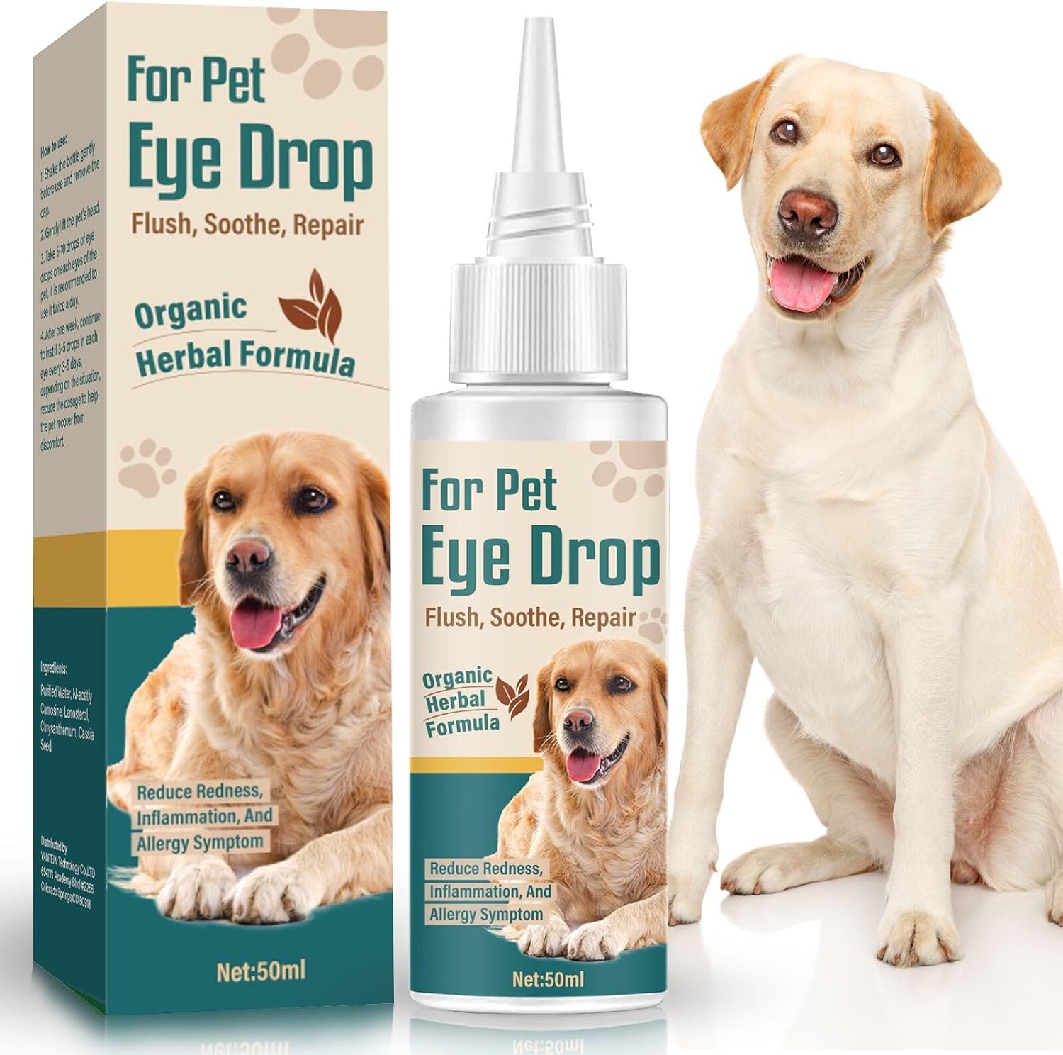 Dog Eye Drops, Natural Eye Wash Eye Rinse for Dogs Relief Dry Eyes/Pink Eye & Tear Stains, Soothe Eye Allergies Problems