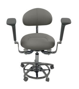 ergonomic dental saddle assistant chair stool with rotatable 4d armrest and back support for microscope operator in dental clinics,luxury aluminium foot operated base (c10 grey)