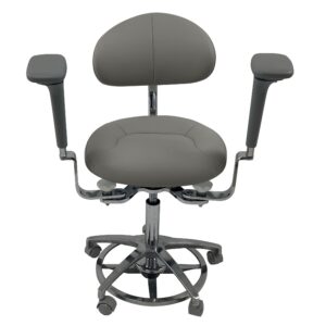 Ergonomic Dental Saddle Assistant Chair Stool with Rotatable 4D Armrest and Back Support for Microscope Operator in Dental Clinics,Luxury Aluminium Foot Operated Base (C10 Grey)