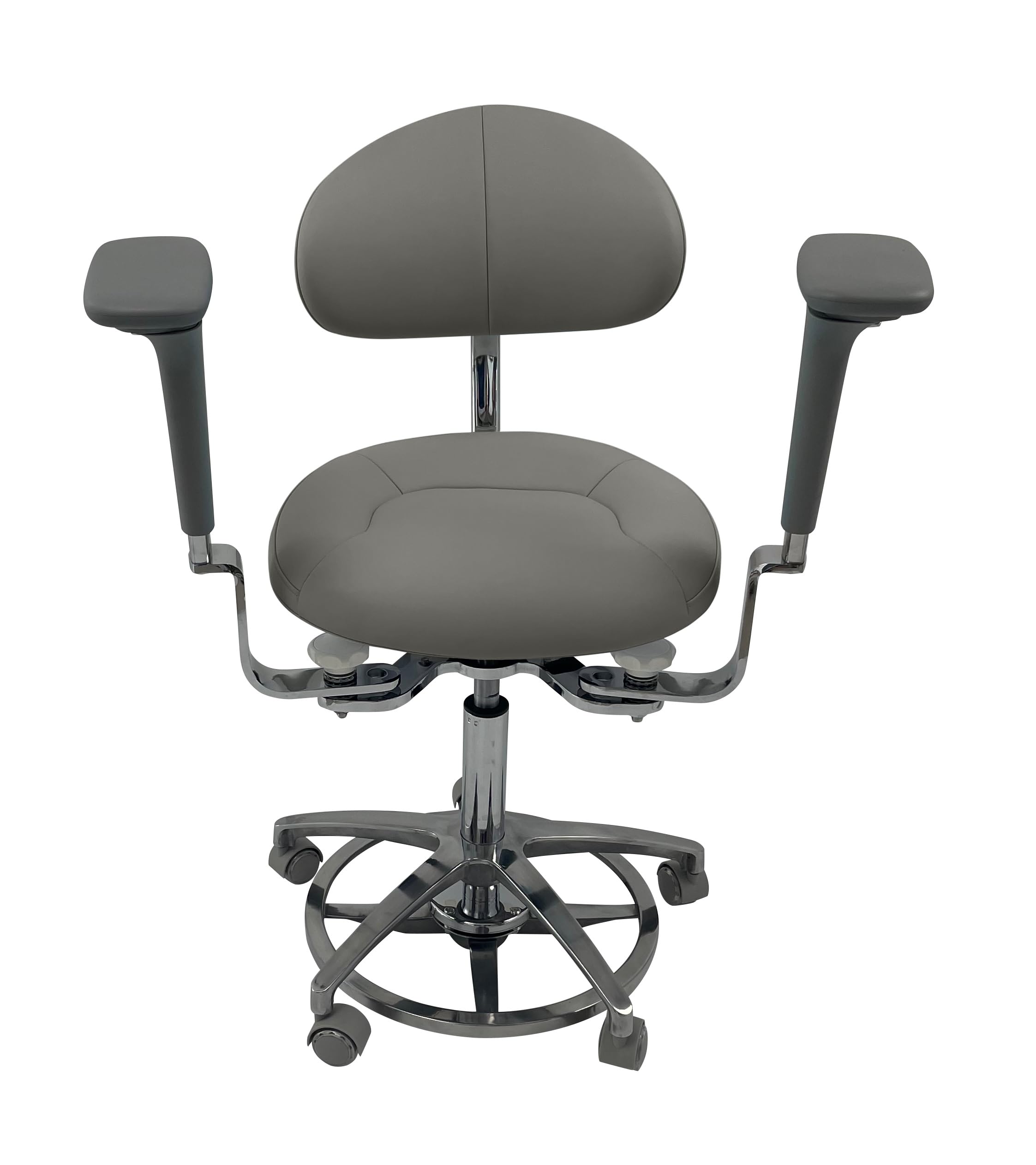 Ergonomic Dental Saddle Assistant Chair Stool with Rotatable 4D Armrest and Back Support for Microscope Operator in Dental Clinics,Luxury Aluminium Foot Operated Base (C10 Grey)