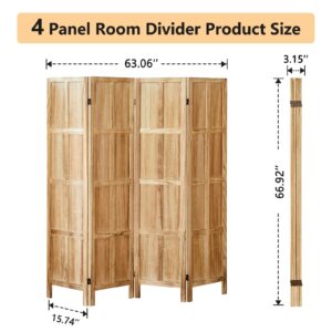 Asnefeli 4 Panel Room Divider, 5.6 FT Folding Privacy Screen Room Divider, Partition Divider for Room Separation, Room Partition Separator, Wooden Room Divider Screen for Home Office Bedroom (Natural)