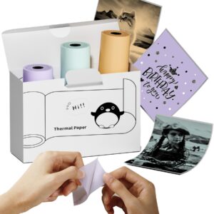 NelkoGlobal Mini Sticker Printer with 3 Rolls of 50mm*3.5m Green/Purple/Orange Self-Adhesive Thermal Printer Paper