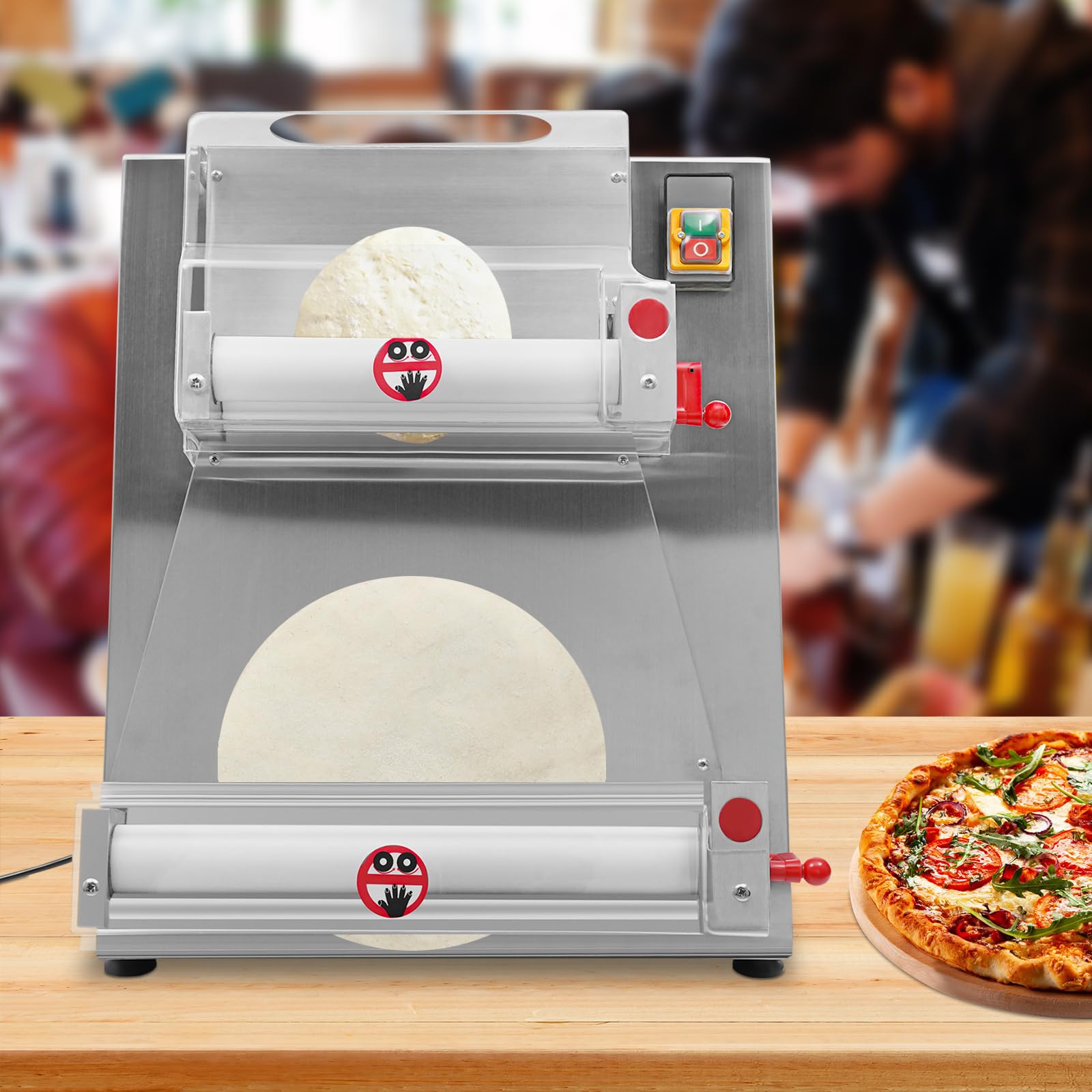 Commercial Pizza Dough Roller Sheeter, 3-15 Inch Electric Automatic Pizza Press, Stainless Steel Adjustable Thickness Dough Machine for Bakeries, Pizzerias, Restaurants, Kitchens