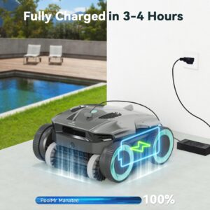 Cordless Robotic Pool Cleaner - Automatic Pool Vacuum Robot with Wall Climbing - 120 Mins Runtime, Quad-Motor Powerful Suction, Self-Parking, for In Ground Pool Up to 1500 sq. ft, Black