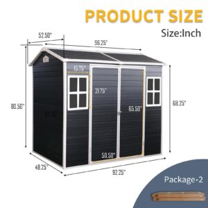 Resin Outdoor Storage Shed, Outdoor Storage Shed with Double Window & Floor to Store Patio Furniture, Garden Tools Bike Accessories, Beach Chairs and Lawn Mower (Black, 8ft*4ft)