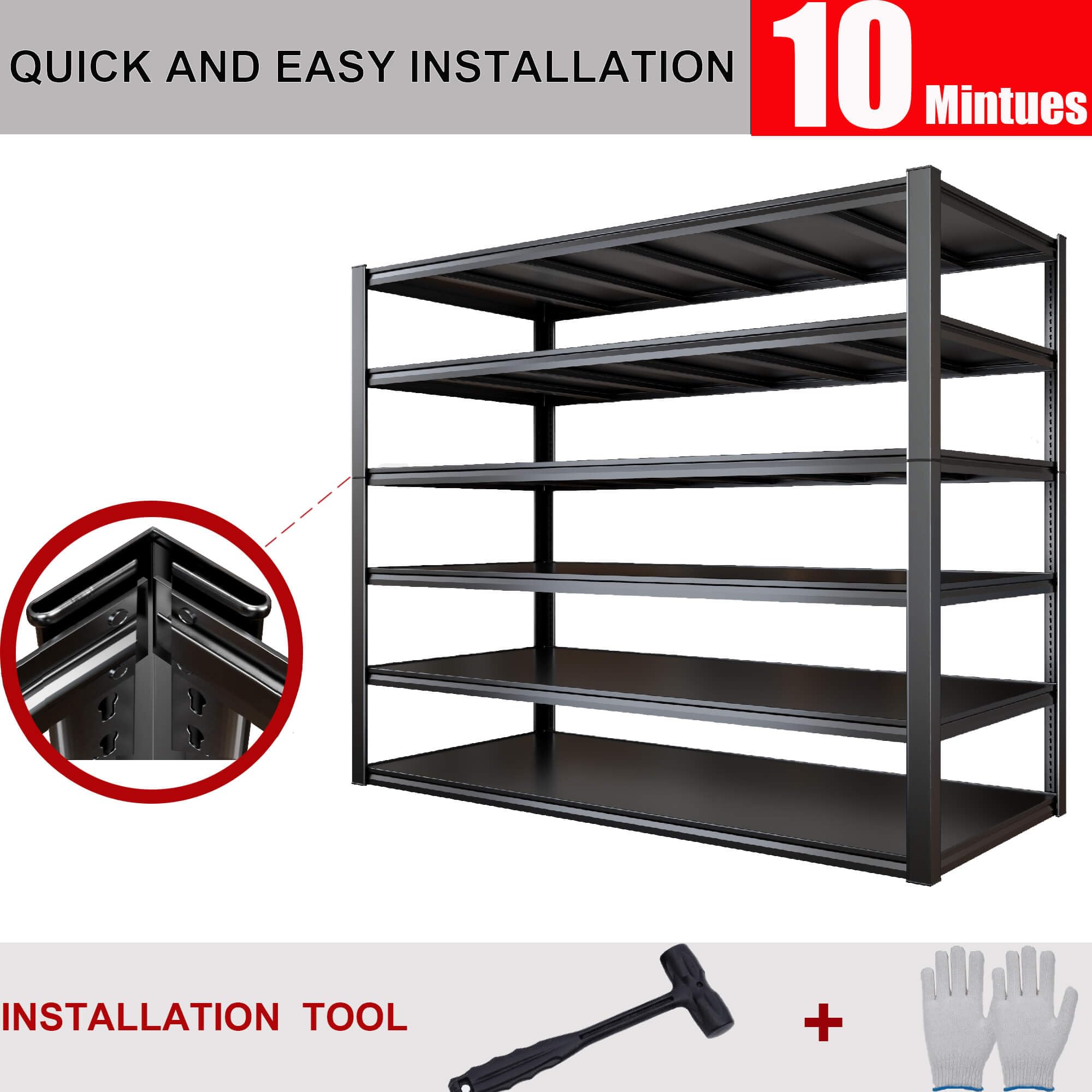 picvoss 6-Tier Garage Shelving Heavy Duty, 3200LBS Garage Storage Shelves, Adjustable Metal Shelving Unit,52" W x 24" D x 84" H, Industrial Shelving for Storage