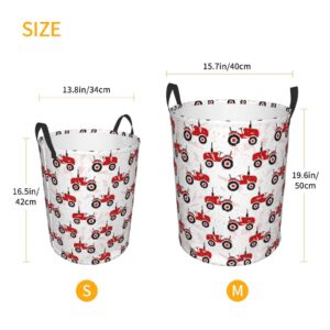 Collapsible Large Laundry Basket with Handles - Red Wheeled Tractors Baby Kids Dirty Clothes Hamper, Clothes Hampers for Bedroom Aesthetic, Nursery Hamper