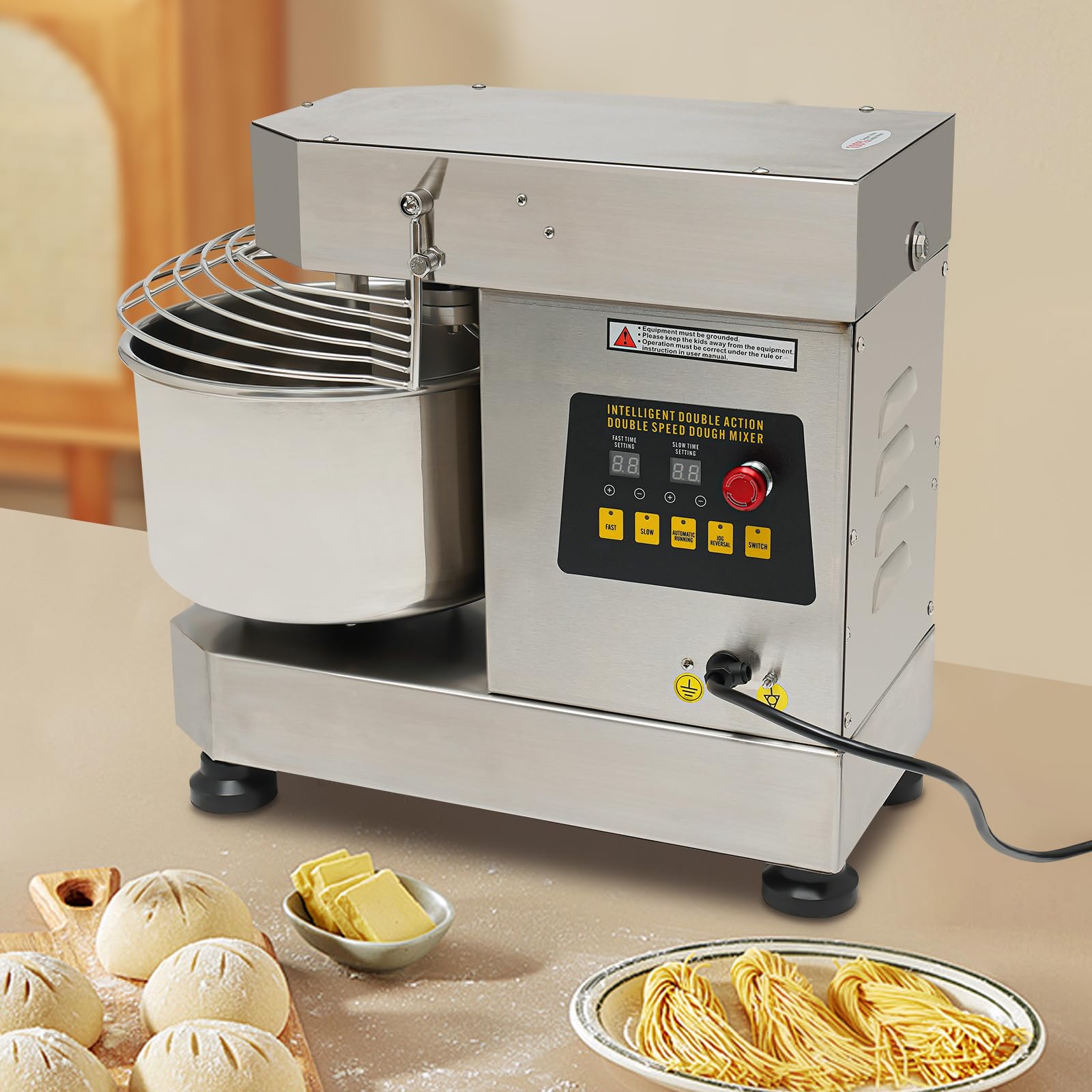 Commercial Food Mixe, 10QT 110V Heavy Duty Electric Food Mixer Commercial 750W Stand Mixer Dough Kneading Machine with Security Shield & Timer for Bakeries Restaurants Pizzerias