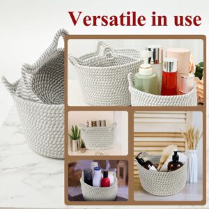 Hevtsde 3PCS Small Woven Basket - Cotton Rope Woven Baskets, Cute Woven Storage Basket, Small Baskets for organizing, Multifunctional Storage Baskets for Cosmetics Snacks Toys (Gray)