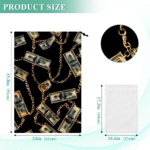 Money Dollar Bills Large Mesh Laundry Bag, Dirty Clothes Organizer with Drawstring Closure Laundry Hamper 24" x 35"