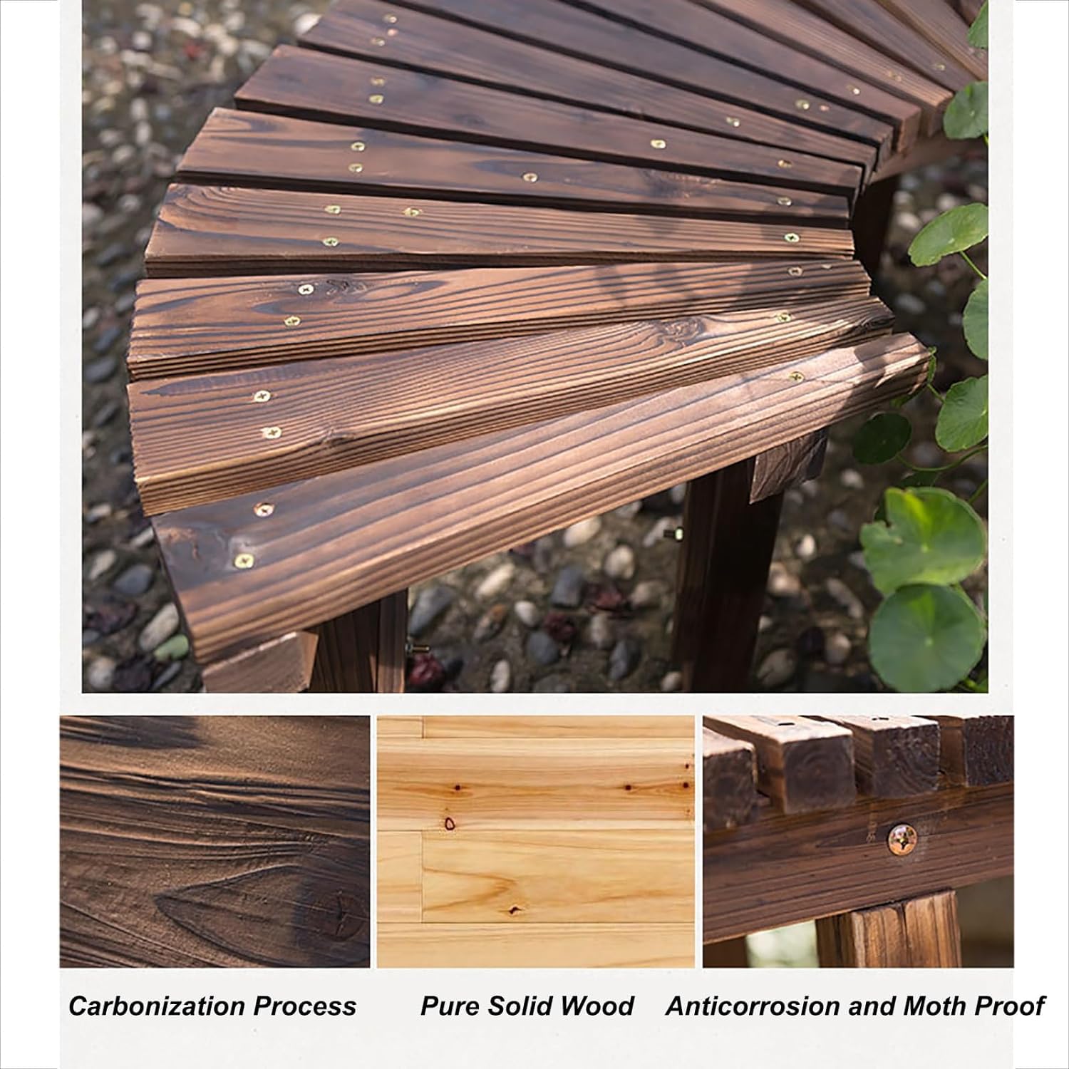 Tree Bench Wrap Around Outdoor Courtyard Bench Wooden Curved Benches Round Park Bench Outdoor Furniture,Solid Wood ​Slatted Seat Fan-Shaped Bench,Garden Tree Bench Backless Bench Patio