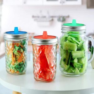 Fermenting Lids Fermentation Lids, 5PCS Silicone Waterless Airlock Fermenting Lids, Automatic Venting Wide Mouth Mason Jar Lids, Reusable Pickle Pipes for Wide Mouth Jars