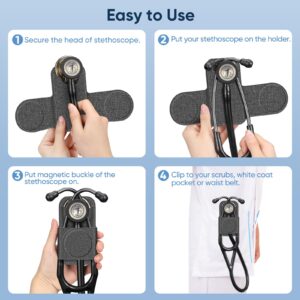 SKYREH Bundle: Stethoscope Holder Clip, Microfiber Velcro PU Leather Stethoscope Hip Holder + Magnetic PU Leather Stethoscope Hip Holder for 3M Littmann Classic III, 3M Littmann Cardiology IV