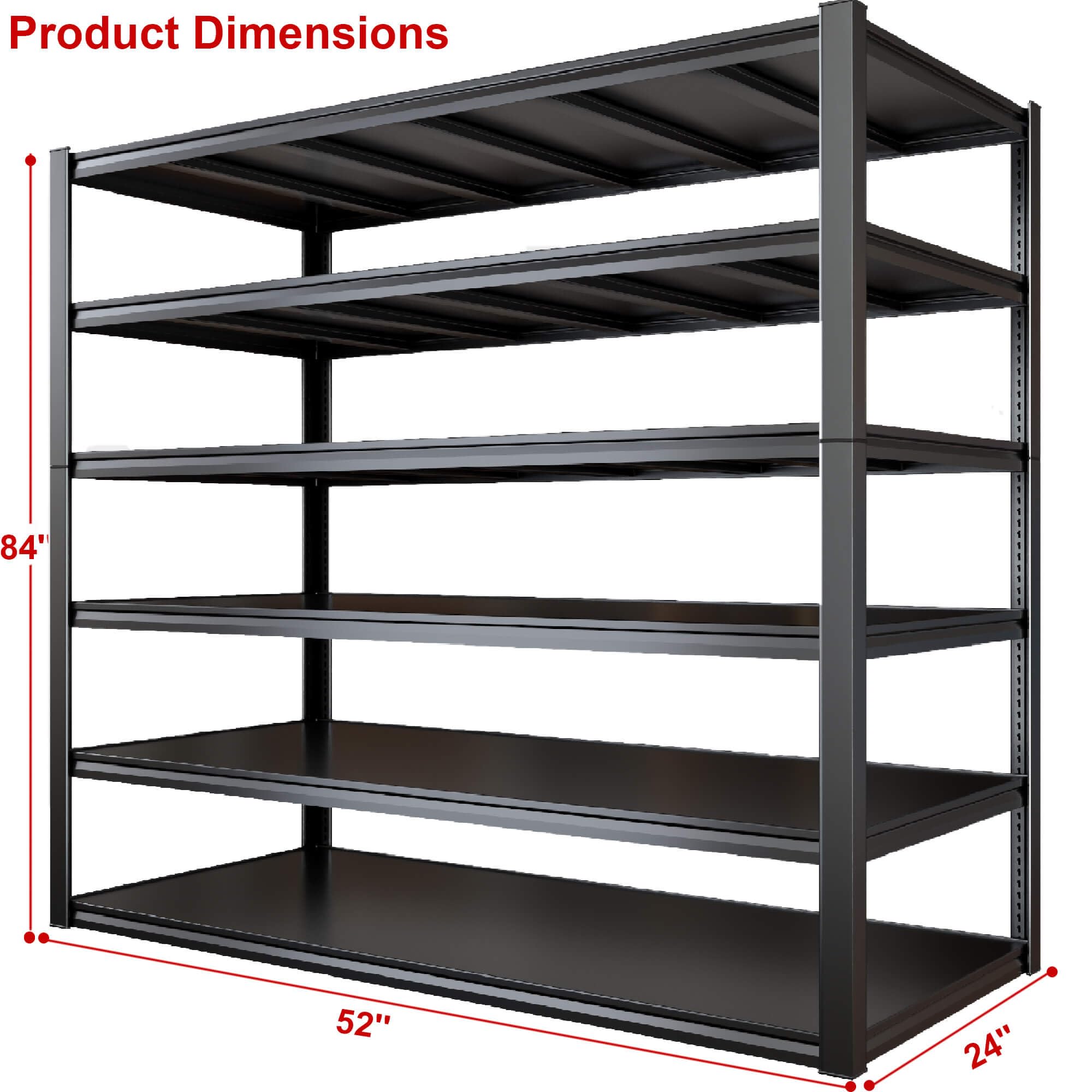 picvoss 6-Tier Garage Shelving Heavy Duty, 3200LBS Garage Storage Shelves, Adjustable Metal Shelving Unit,52" W x 24" D x 84" H, Industrial Shelving for Storage