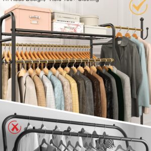 FYBEE 3-In-1 Clothes Racks For Hanging Clothes with Coat Rack, Heavy Duty Clothing Rack with Shelves Load 620Lbs, Portable Garment Racks with Lockable Wheels, Multi-Functional Closet Rack For Bedroom