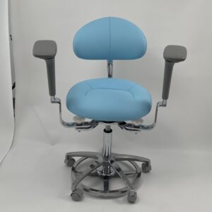 Ergonomic Dental Saddle Assistant Chair Stool with Rotatable 4D Armrest and Back Support for Microscope Operator in Dental Clinics,Luxury Aluminium Foot Operated Base (C10 Grey)