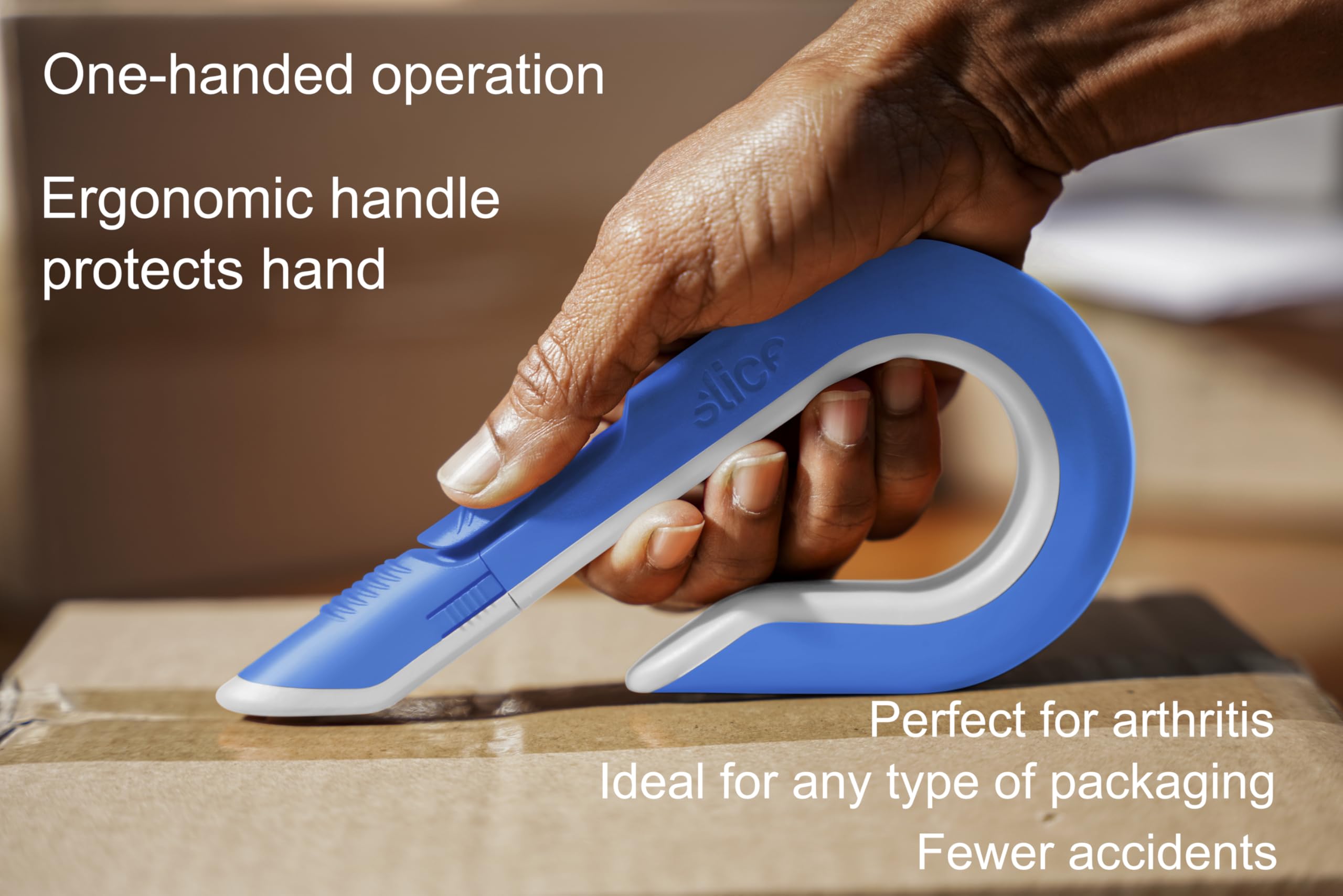 Slice Box Cutter | Manual Retracting | Heavy Duty Utility Knife | Safe Ceramic Blade Lasting 11x Longer than Metal | 1 Pack | Sky