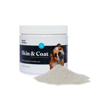 skin and coat supplement powder for medium dogs- anti allergy treatment and itching relief - with vitamins a, e and biotin - care products and shedding control supplements for itchy pets