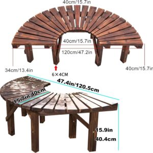 Tree Bench Wrap Around Outdoor Courtyard Bench Wooden Curved Benches Round Park Bench Outdoor Furniture,Solid Wood ​Slatted Seat Fan-Shaped Bench,Garden Tree Bench Backless Bench Patio