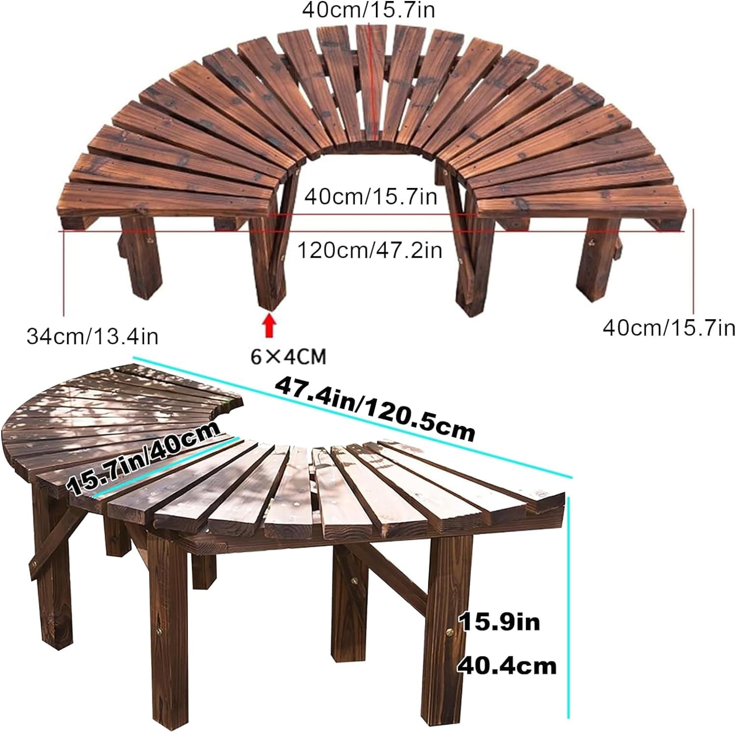 Tree Bench Wrap Around Outdoor Courtyard Bench Wooden Curved Benches Round Park Bench Outdoor Furniture,Solid Wood ​Slatted Seat Fan-Shaped Bench,Garden Tree Bench Backless Bench Patio