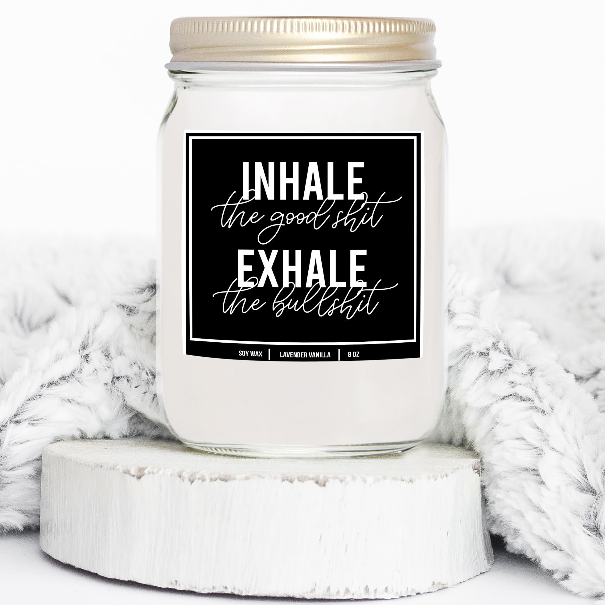 YouNique Designs Inhale Exhale Candle Lavender Vanilla 8oz, Relaxing Gifts for Women, Self Care Gifts for Women - Relaxing Candle Funny Gifts for Women - Womens Gift Ideas (Lavender & Vanilla)