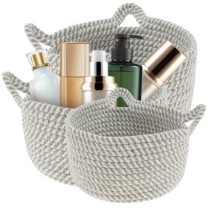 hevtsde 3pcs small woven basket - cotton rope woven baskets, cute woven storage basket, small baskets for organizing, multifunctional storage baskets for cosmetics snacks toys (gray)