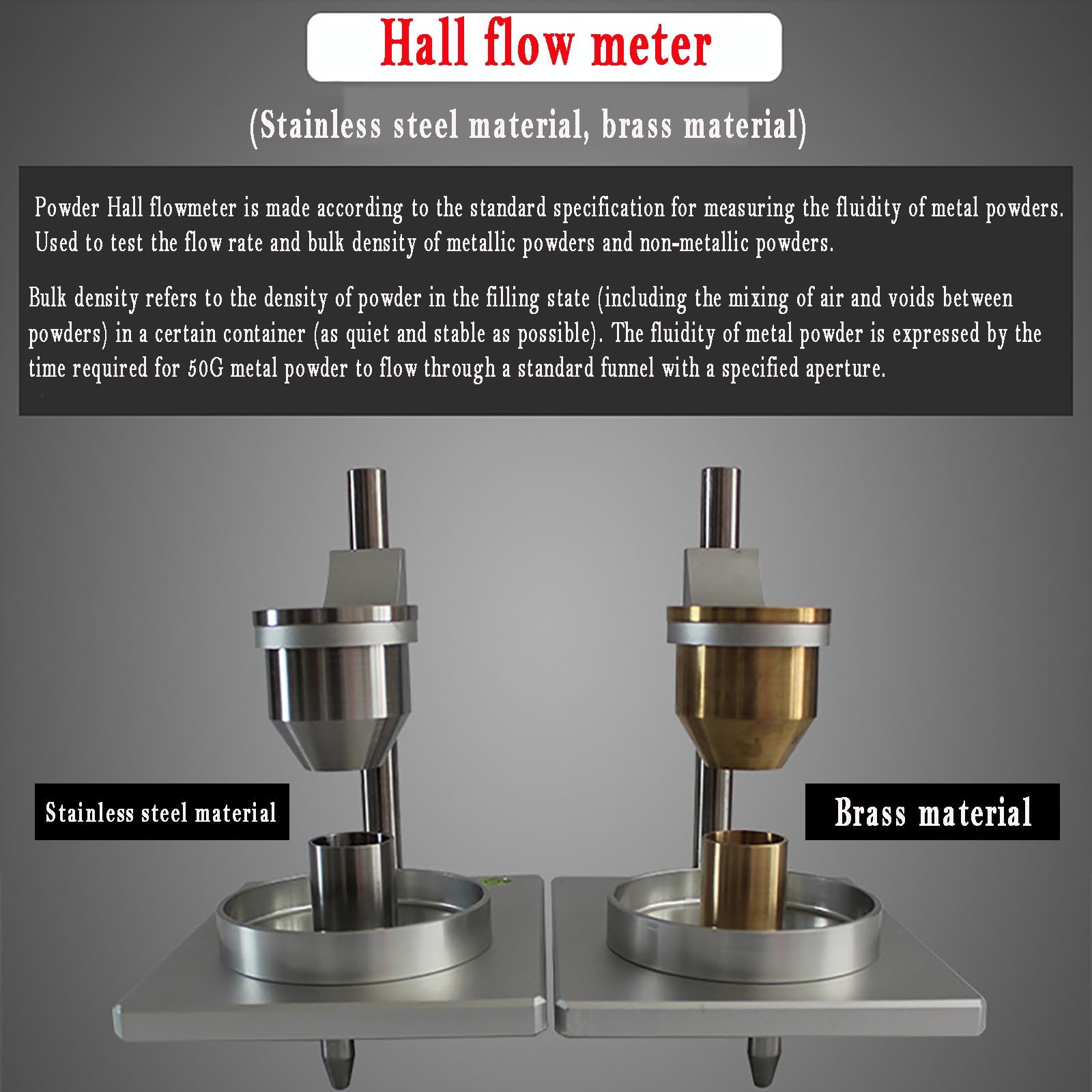 COYEUX Hall Flow Meter, Powder Bulk Density Meter and Flow Tester, with 2.5 and 5 Mm Stainless Steel Funnel for Testing Flow and Bulk Density of Metallic and Non-Metallic Powders