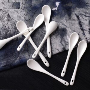 8Pcs Small Ceramic Spoons Tiny Salt Condiment Spoon Little Porcelain Teaspoons Tiny Coffee Mixing Spoon for Sugar Salt Condiment Spice Dessert Tea Coffee Kitchen Supplies, 4.92 inches, White