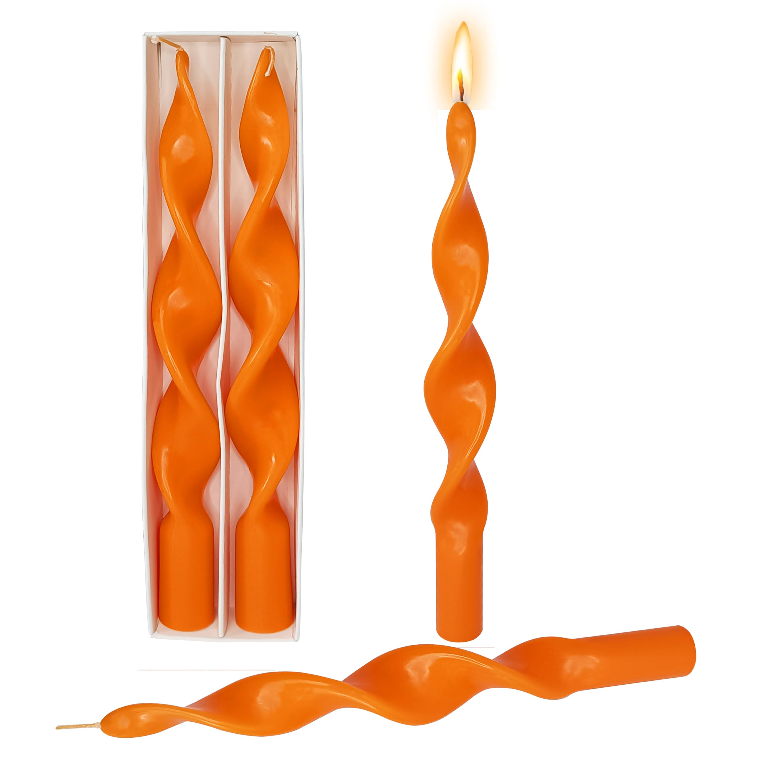 Orange Taper Candles Spiral Taper Candles 10 Inch Handmade Unscented 2pcs Candle Sticks Twist Candlesticks Twirl Candle for Wedding Thanksgiving Meditation Christmas