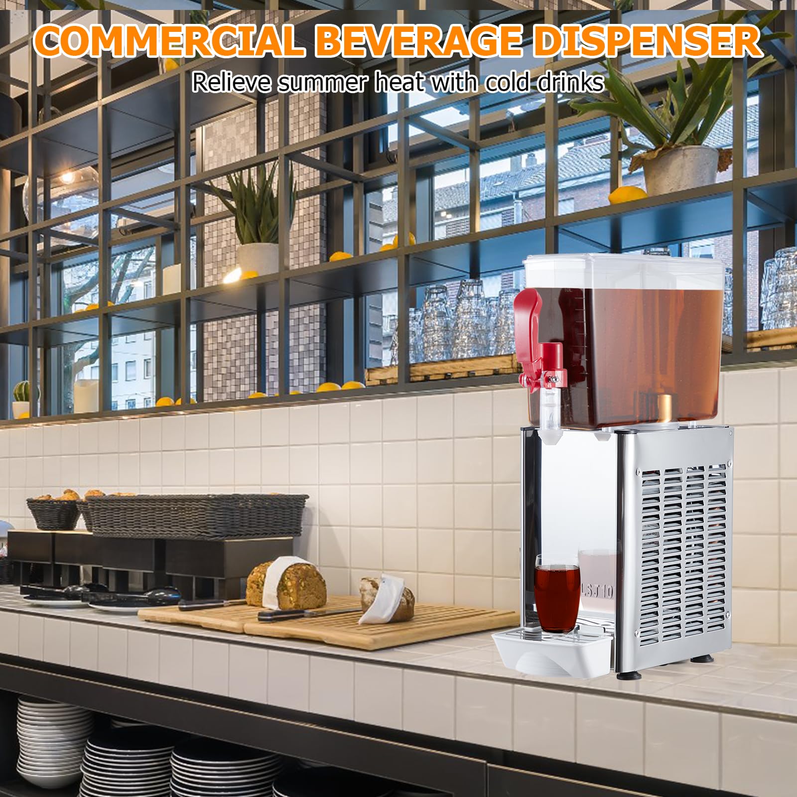 Towallmark Commercial Beverage Dispenser - 2.64 Gallon (10L) Juice Dispenser with 1 Tank, 180W Stainless Steel Iced Tea Drink Dispenser Featuring Food Grade Materials and Thermostat Controller