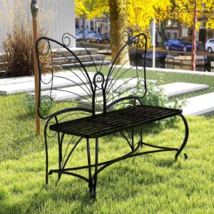 MATONELL Butterfly Cast Metal Garden Bench, Outdoor Bench Patio Seat, Park Bench Outdoor Seating for Garden, Yard, Park, Entryway