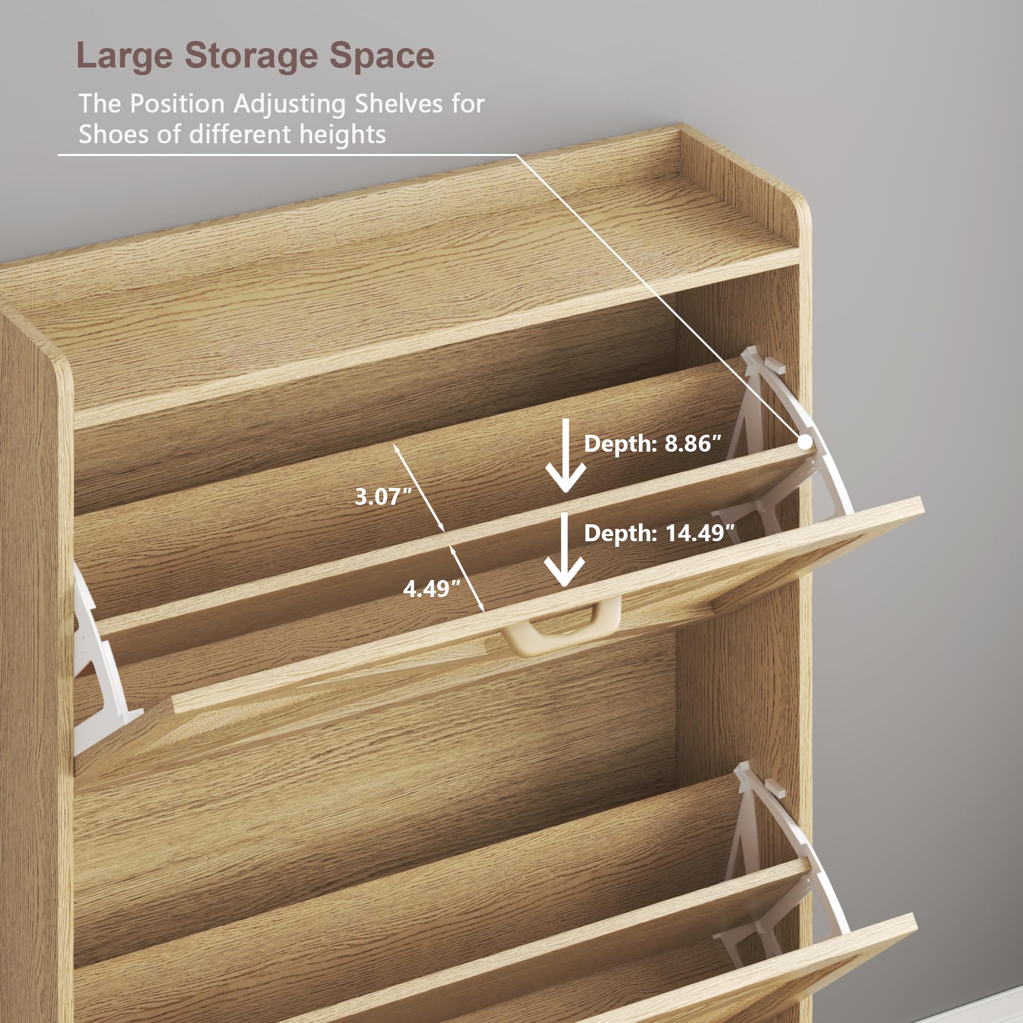 METOTI Rattan Shoe Cabinet with 2 Flip Drawers,Modern Hidden Shoe Storage Cabinet for Entryway,Shoe Organizer Rack Cabinet with Open Doors & Legs.